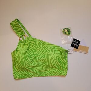 MICHAEL Michael Kors Zebra Print  One-Shoulder Bikini Top Color Green Size XS